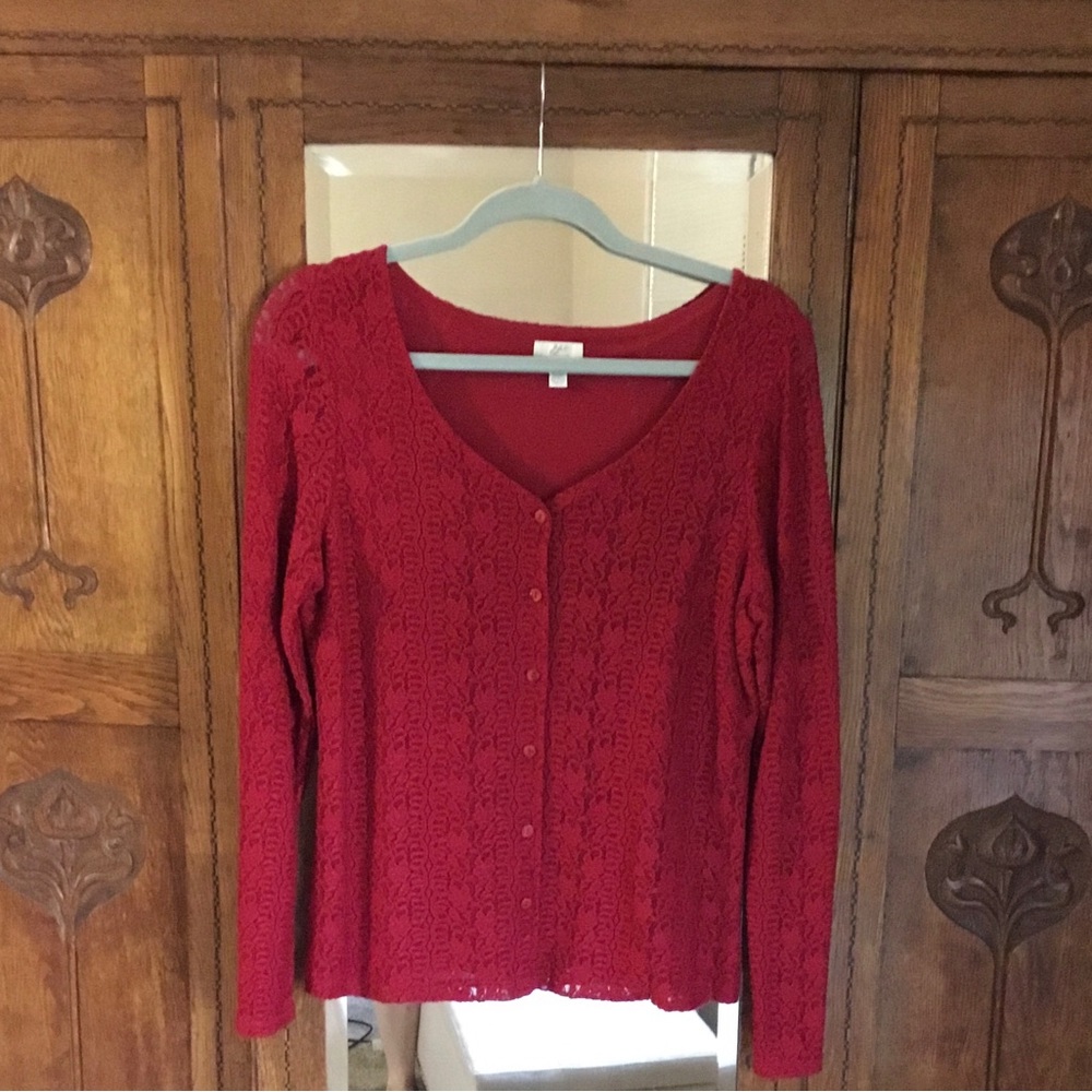 J. Jill Red Lace Blouse